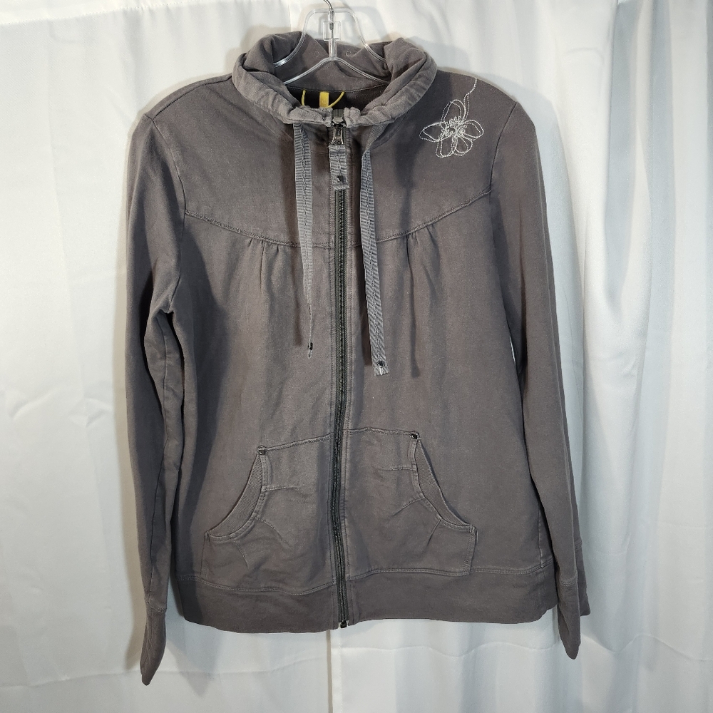 Lole Size Large Gray Hooded Zip-Up Jacket with Embroidery